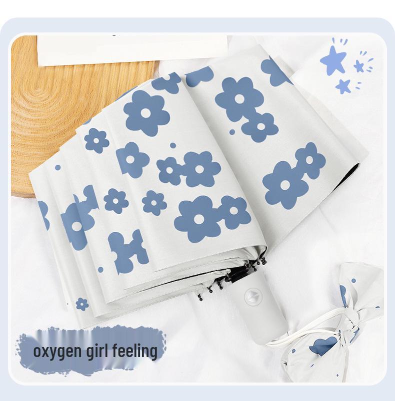 Automatic Floral Oil Painting Umbrella - Portable, Sturdy, Black Glue Sunscreen Parasol