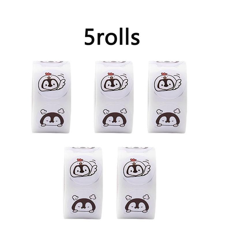 Cute Cartoon Penguin Sticker, Round Seal Sticker, 500 Sheet/roll Self-adhesive Label Kids Roll Sticker, Can Be Used for Packing Decoration