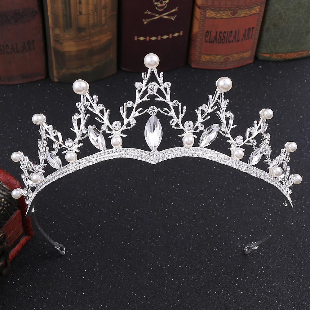 New Retro Rhinestone Bridal Headband Baroque Crown Pearl Inlaid Diamond Crown Tiara