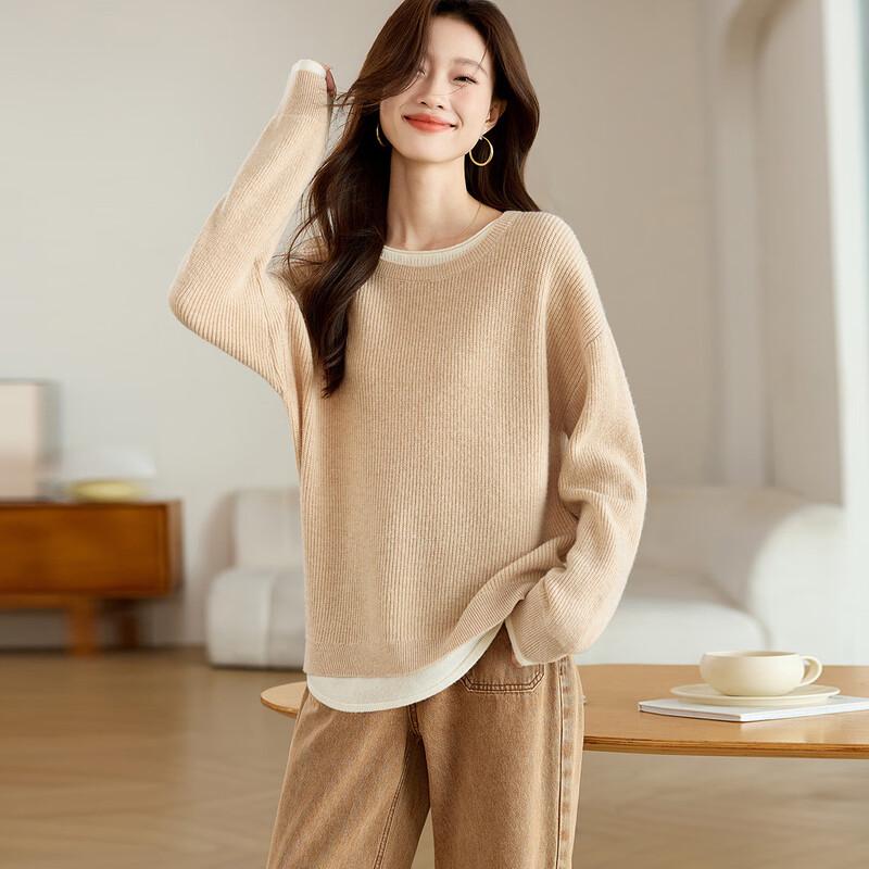 Srcr Women's 100% Wool Mock Two-Piece Knit Sweater