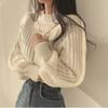 Женский свитер с длинными рукавами, короткий пуловер, винтажная корейская мода, вязаный трикотаж, топы, теплая одежда, осень-зима