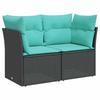 2 Seater Garden Sofa with Cushions Black Poly Rattan