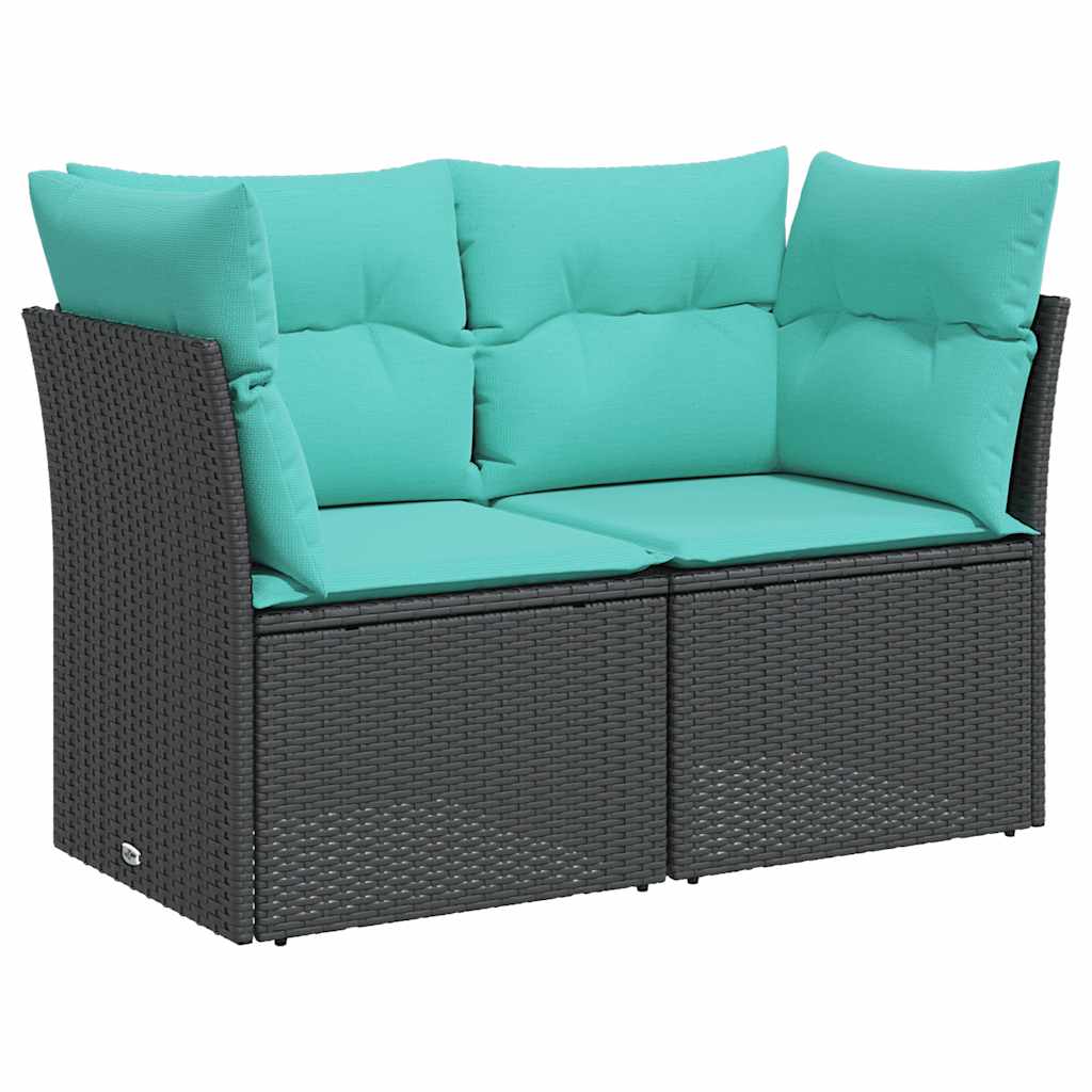 2 Seater Garden Sofa with Cushions Black Poly Rattan