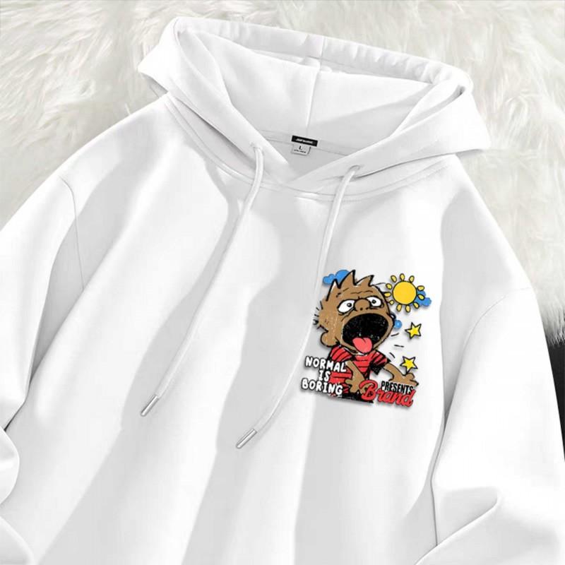 Unisex Retro American Cartoon Print Hooded Sweatshirt Loose Streetwear Oversized Pullover
