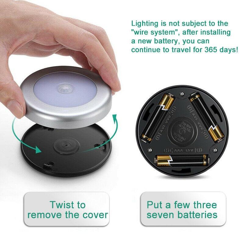 1/2/3/6 шт. Лампа с инфракрасным датчиком движения PIR, на батарейках, ночник, магнитная инфракрасная настенная лампа для шкафа, лестницы(Батарея не входит в комплект)
