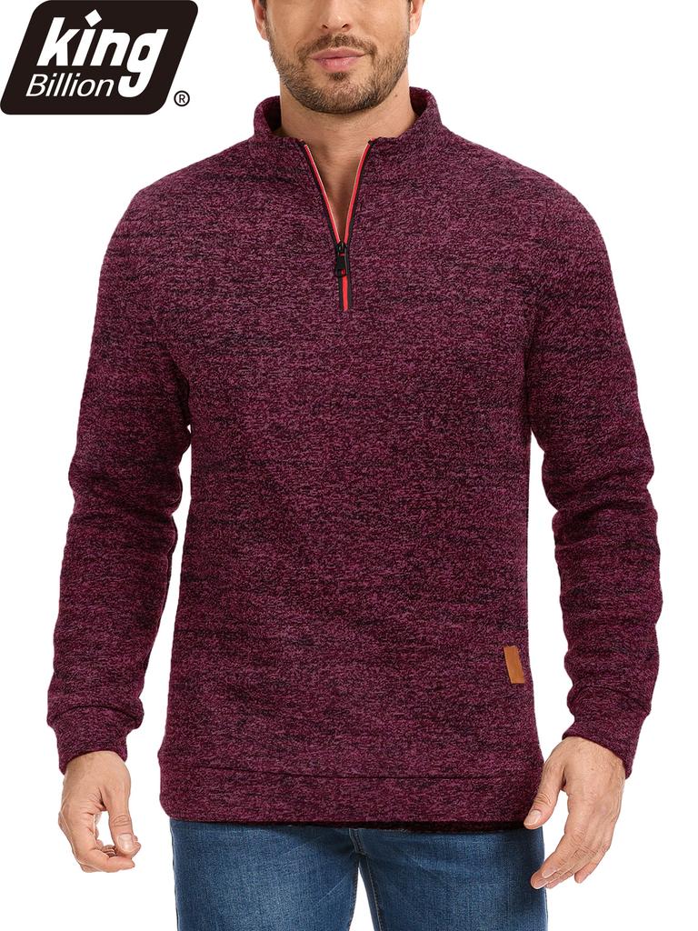 King Billion Men's Half-Zip Stand Collar Fleece Pullover Autumn Spring Sweater Ideal for Daily Casual Wear Urban Strolls and Light Outdoor Activities