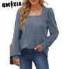 Women's Fashion Casual Summer Solid Color Print Long Sleeve U-Neck Blouses & Shirts