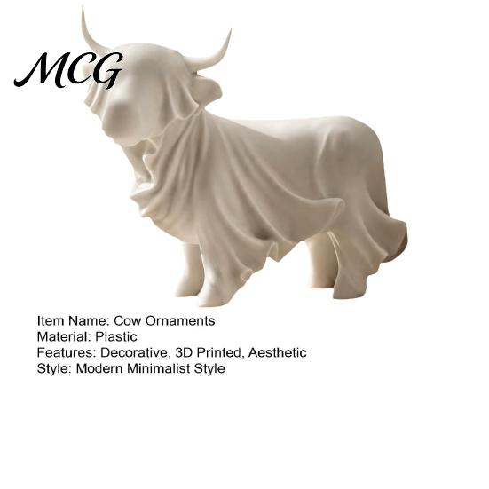 Minimalist Animal Decoration 3D Printed Highland Cow Ghost Statue, Halloween Yak Figurine, Sculptural Ornament Sculpture for Home Office Shelf
