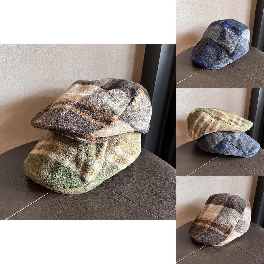 Ретро клетчатая плюшевая кепка-ньюсбой из смесовой ткани с регулируемой посадкой для любителей осенней моды