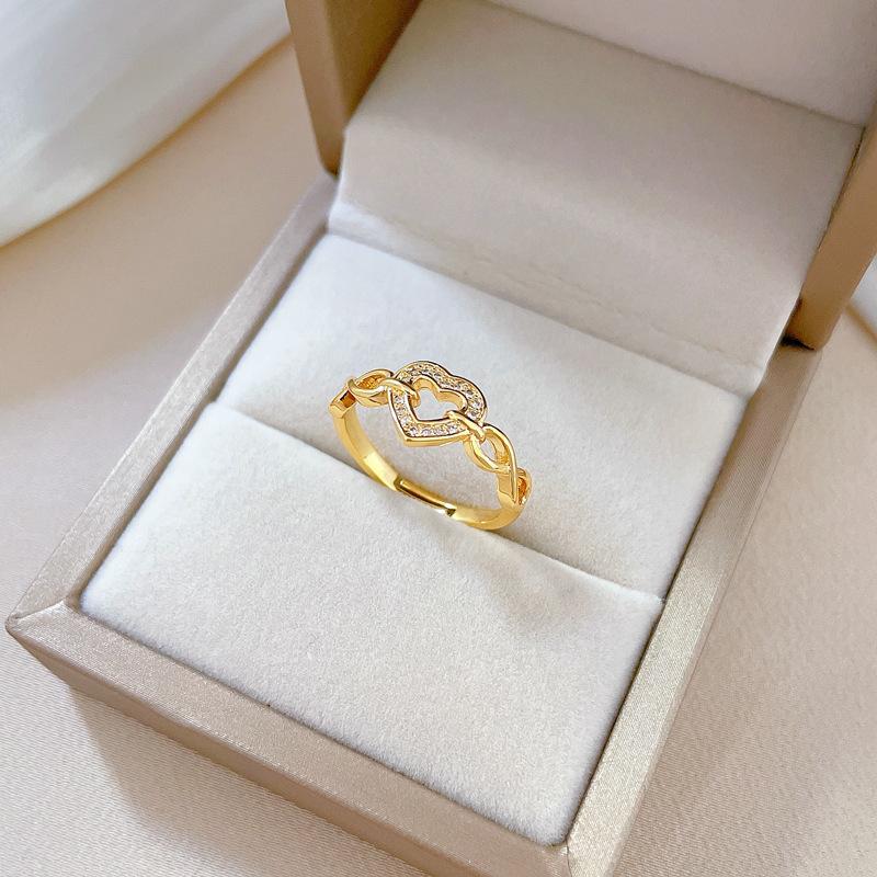 Real Gold Chain Love Full Diamond Ring Opening Adjustable Simple Jewelry Japanese Ring Couple Ring