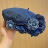 Women Painter Hat 3D Rose Decor Cowboy Artist Hat All Seasons Denim Cap