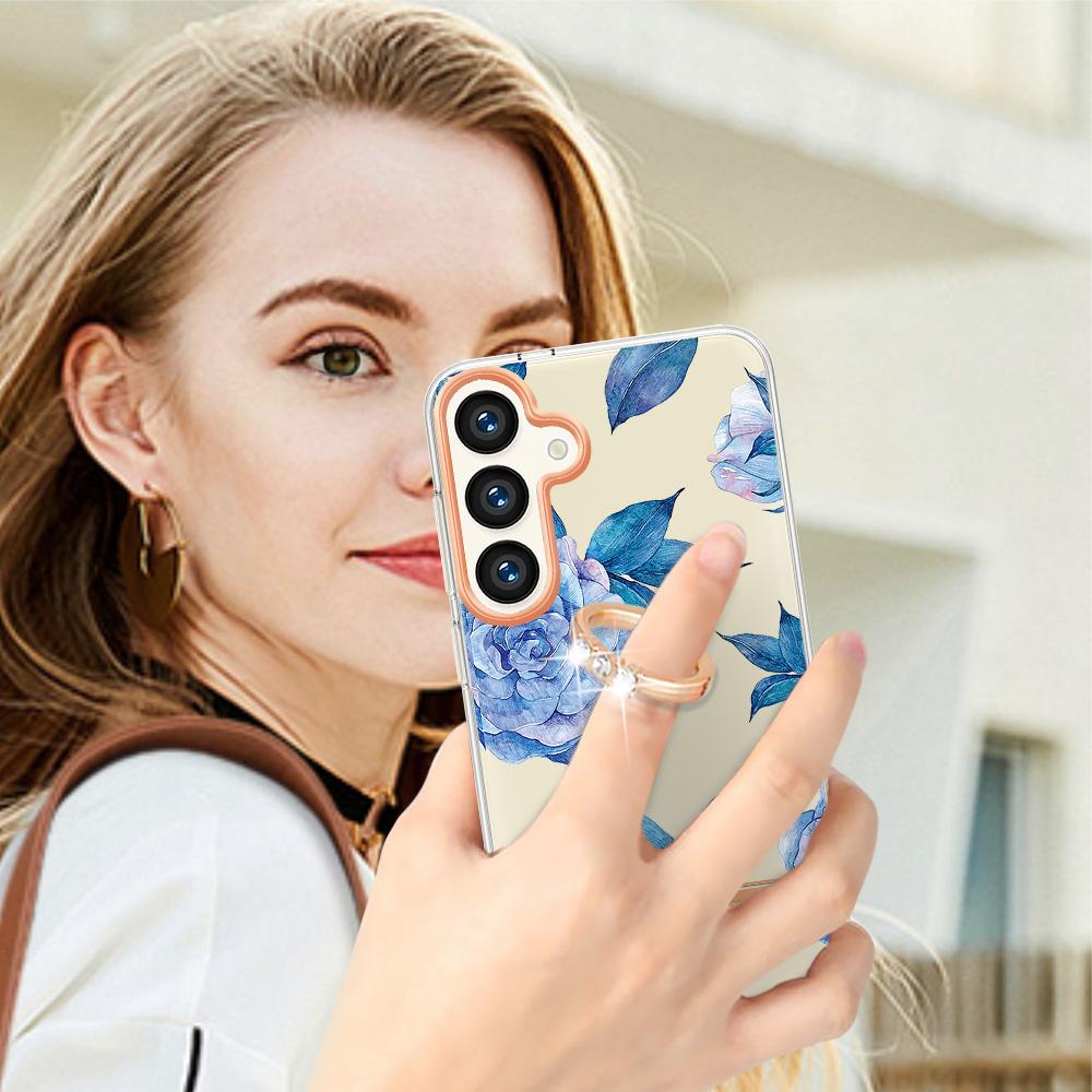 Ремешок со съемной пряжкой в ​​виде синего цветка, кольцо против падения или прозрачный чехол с гладким дизайном для Samsung iPhone Xiaomi Redmi Oppo Moto Nokia...