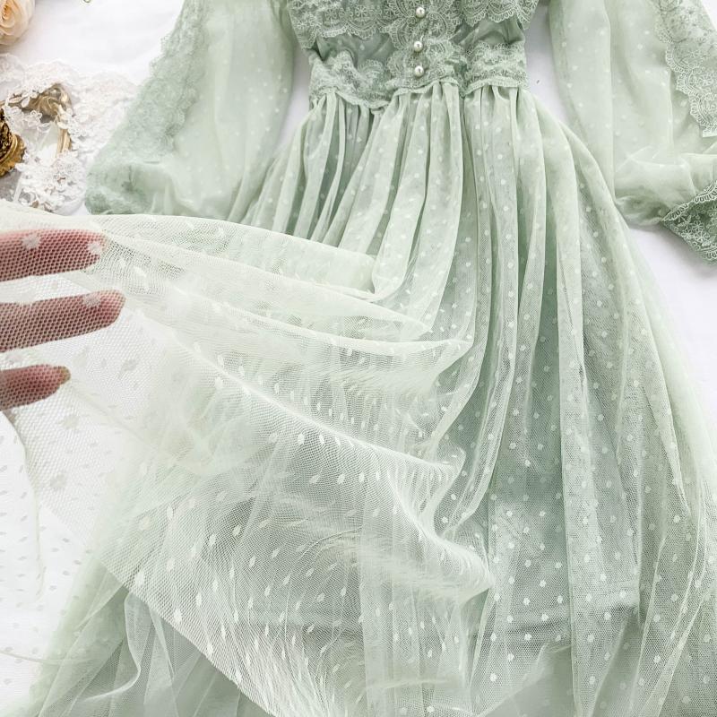 Весенне-осенние новые длинные платья. Шикарное женское платье из сетчатой пряжи с милым темпераментом.