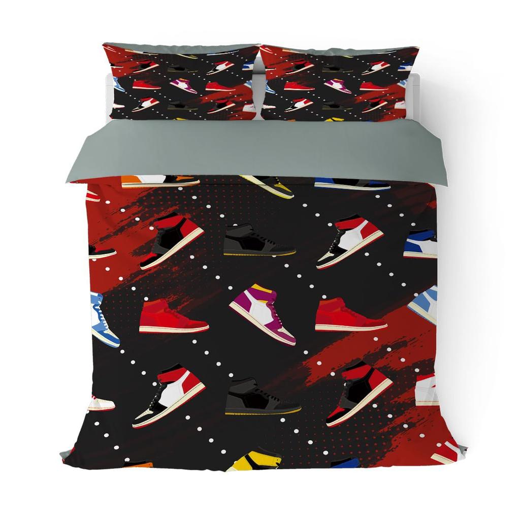 Cool Teen Basketball Shoes Three-piece Quilt Cover Digital Printing Bedding Set Bed Cover