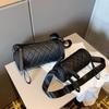 Plaid Nylon Shoulder Bag Korean Style Cylinder Bag Simple Rhombus Crossbody Bag  Office Worker