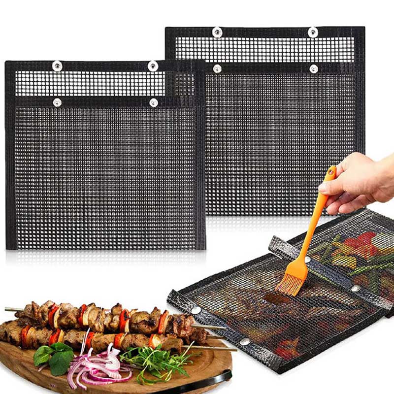 Многоразовая антипригарная сетчатая сумка для барбекю с силиконовой щеткой и щипцами для еды для уличной сетчатой ​​сумки для барбекю