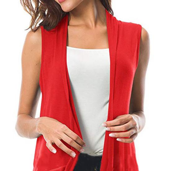 Женский кардиган без рукавов, летний однотонный жилет с открытой передней частью и драпировкой, жилет средней длины с асимметричным подолом, легкое пальто