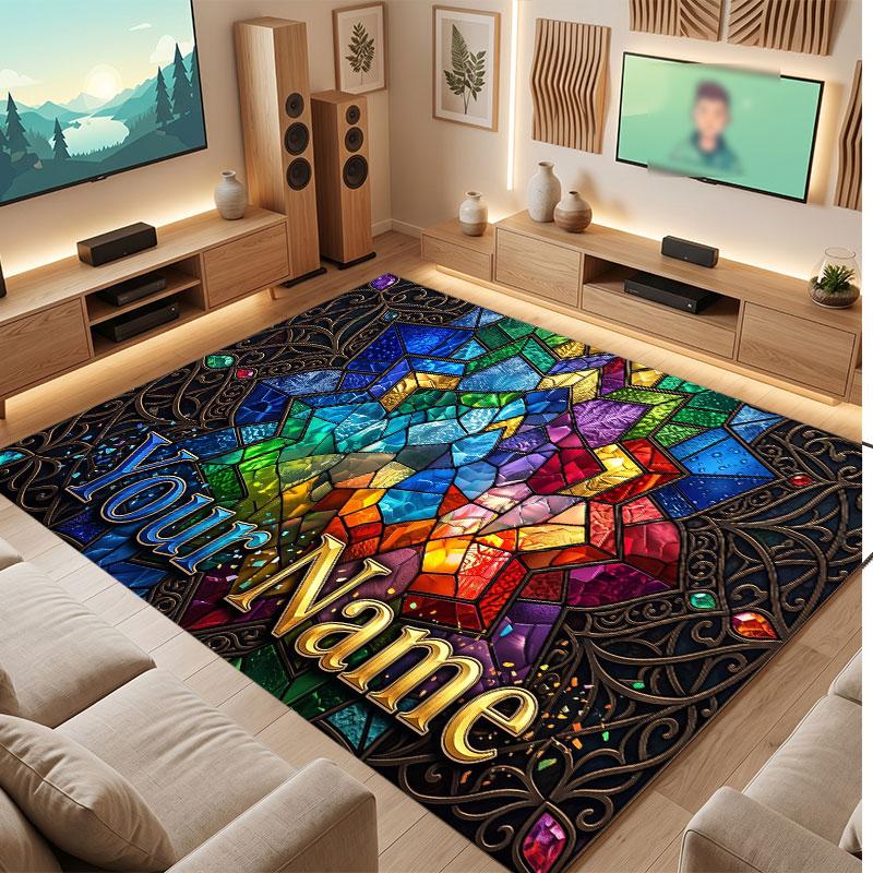 Fantasy Magic Theme Crystal Velvet Floor Rug Personalized Custom Name Text Warm Carpet Home Decoration