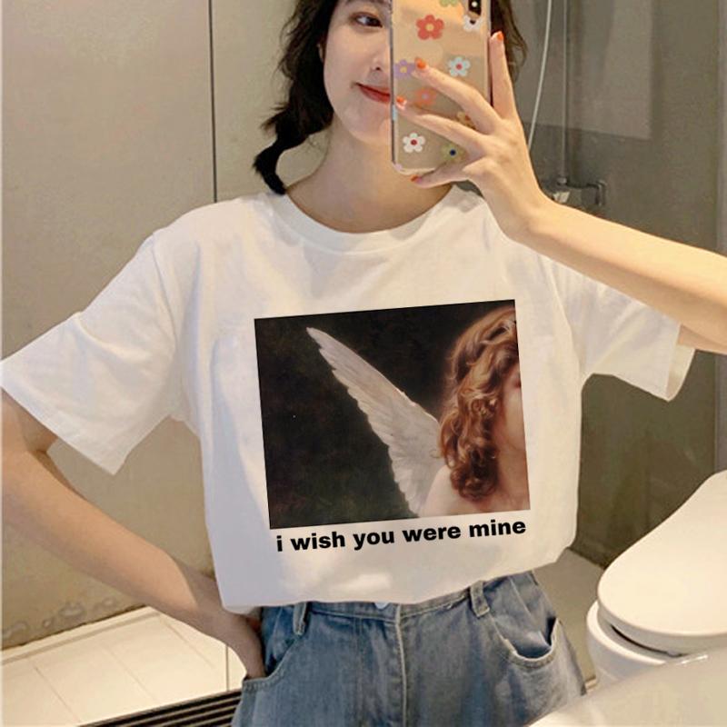 Женская футболка Angel Aesthetic Kawaii, Harajuku, корейский стиль, Ullzang, милая футболка в стиле гранж, 90-е годы