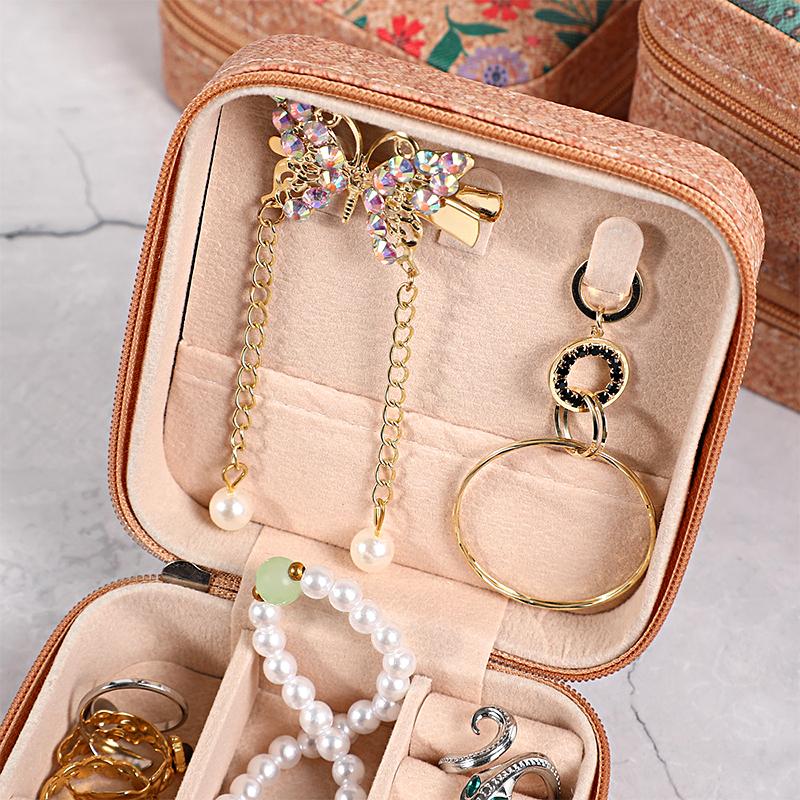 1 шт. органайзер на молнии с винтажным цветочным принтом, портативная квадратная легкая шкатулка для ювелирных изделий, сережек, коробок для хранения