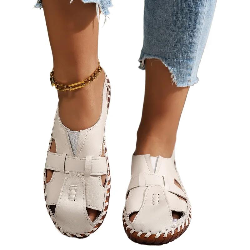 2025 Женские сандалии с закрытым носком Новые Большого размера Повседневные Удобные Летние С вырезами Мягкая подошва Бестселлер Плоские сандалии