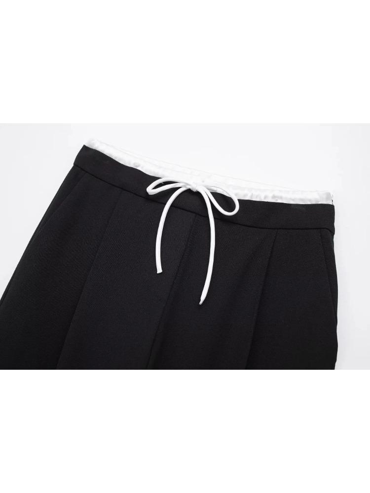 Однотонные женские черные брюки с высокой талией, однотонные широкие брюки с эластичной резинкой на талии, женские модные повседневные свободные брюки на шнуровке, уличная одежда