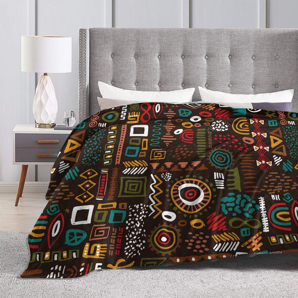 Colorful Traditional Ethnic Tribal Pattern Blanket Cover Fleece Ultra-Soft Throw Blanket for Bedroom Sofa Bedspread