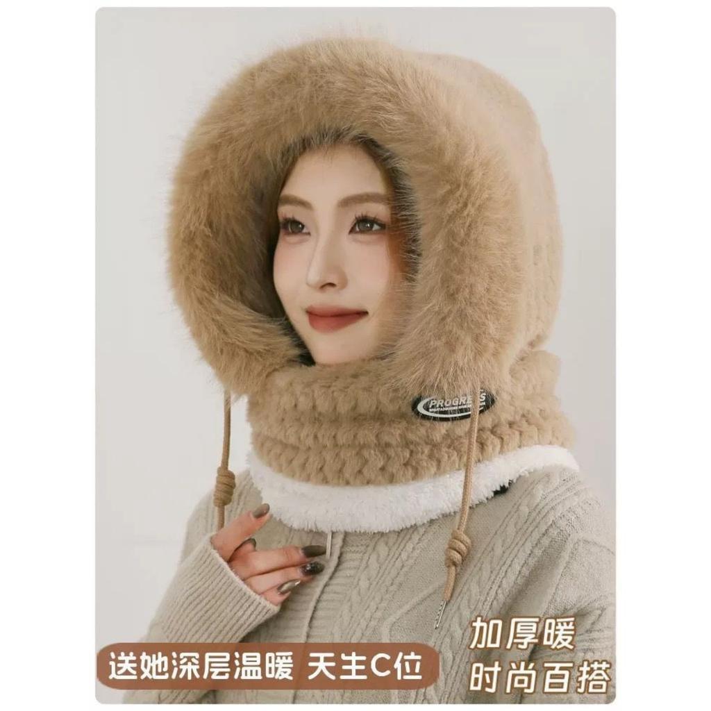 Windproof Hat for Women, Autumn and Winter Cycling, Keeping Warm and Ear Protecting. Outdoor One-piece Hood, Plush Scarf Mask