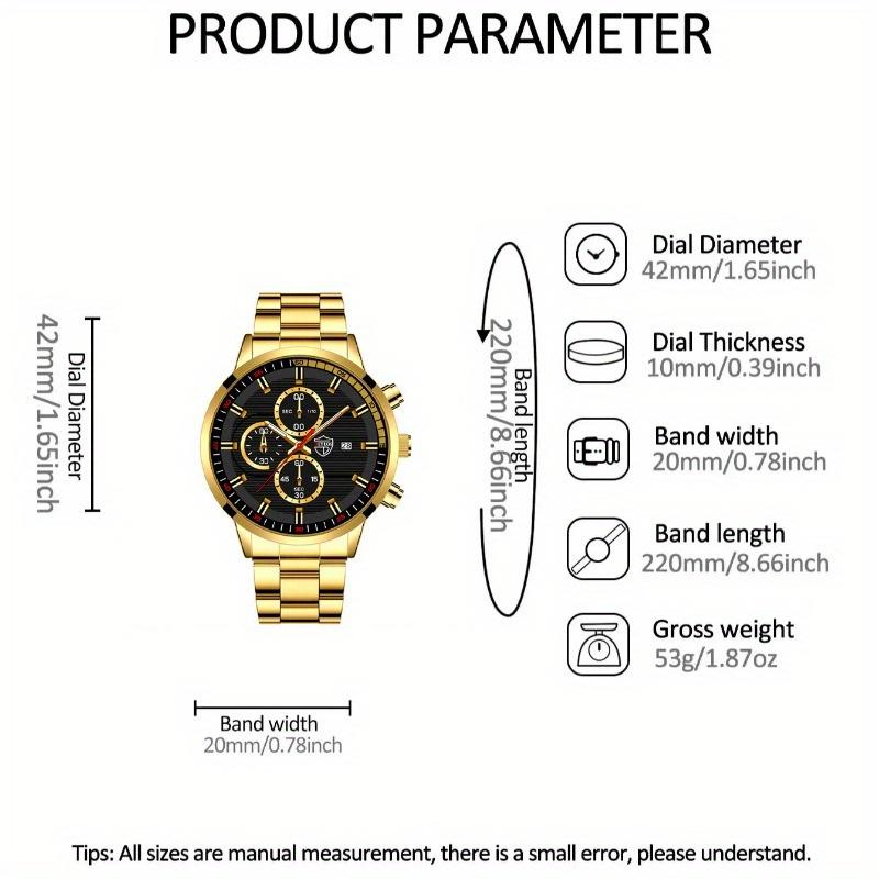 DEYROS Men's Fashion Watch Men's Business Date Quartz Watch Stainless Steel Men's Watches, Men's Gifts