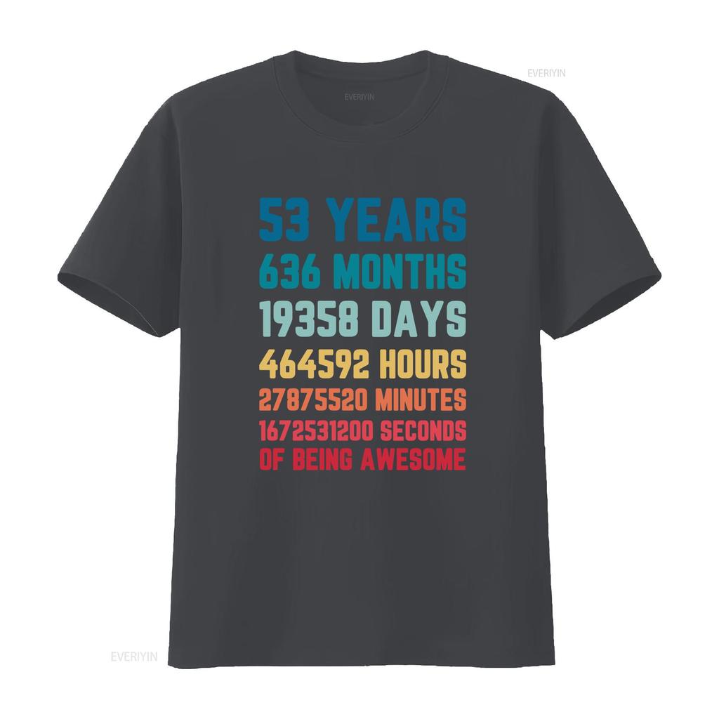 53 Years 636 Months 19358 Days Mens T Shirt 100 Cotton 53rd Birthday vintage Washed Slightly Casual Stylish Unisex