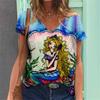 Lightweight Mermaid Digital 3D Print T Shirts Women Versatile Pullover Short Sleeve Summer Casual V-Neck Female Harajuka Tops