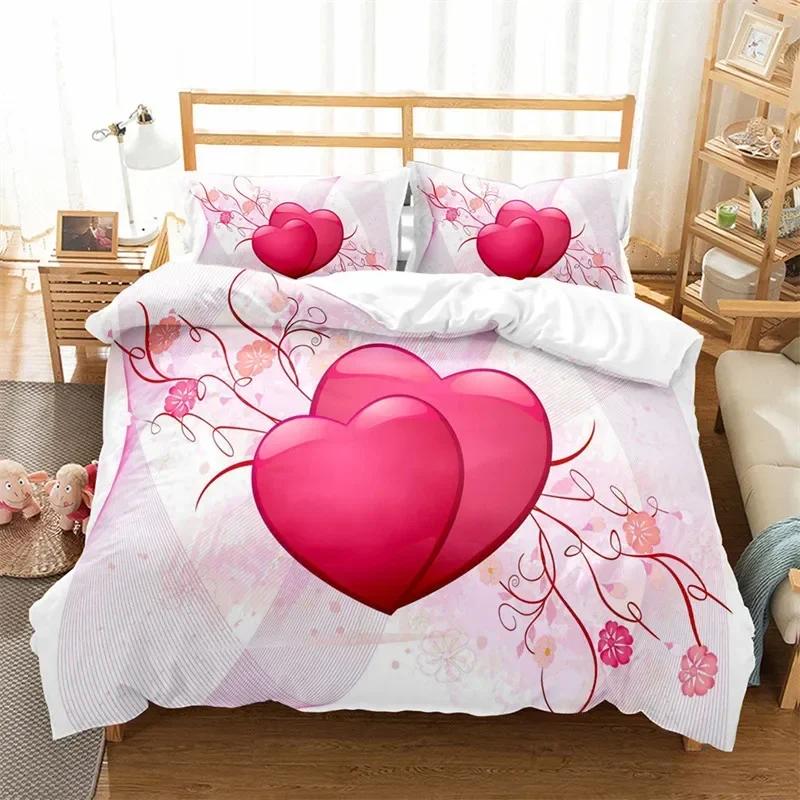Luxury New 3D Print Love Heart Duvet Cover Microfiber Luxury Romantic Theme Bedding Set King Queen For Couple Valentine'S Day