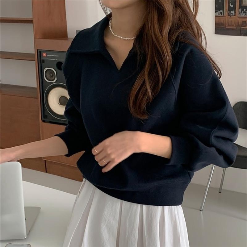 2024 Autumn Women's Korean Style Letter Print Lapel Pullover Hoodie - Loose Artistic Casual Jacket Top