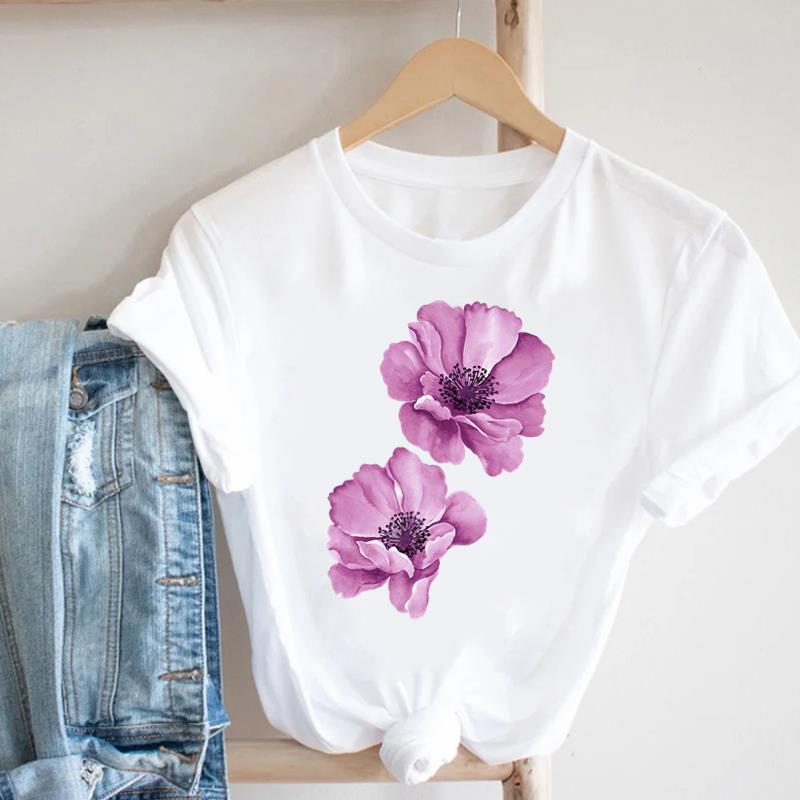 (Азиатский размер) Женская футболка с принтом пчелиного цветка, милая женская футболка 90-х годов, верхняя одежда, повседневная модная футболка с короткими рукавами, женские футболки с графическим рисунком