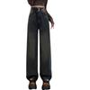 High-waist Loose Plush Thickened Wide-leg Jeans for Women In Autumn and Winter New Style Used Cement Gray Slimming Straight Floor Pants