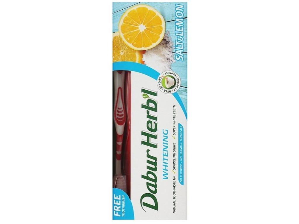 Herbal Whitening Natural Toothpaste + FREE Toothbrush - Salt and Lemon Dabur HERB'l