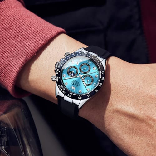 OLEVS Stylish Men's Watch Easy To Read Sports Popular Fashion Brand Japan Quartz Silicone Belt Chronograph Men's Watch Date Waterproof Business Blue A