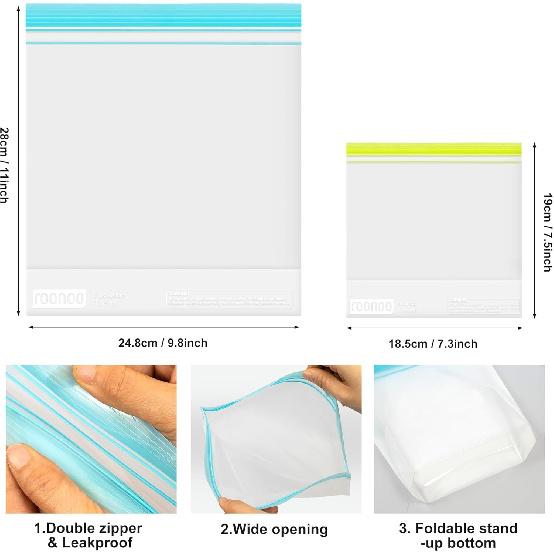 12 Pack Reble Gallon Freezer Bags, Dishwasher Safe BPA Free Food Storage Bags, Extra Thick Leakproof Plastic Ziplock Bags for Meal Prep Fruits