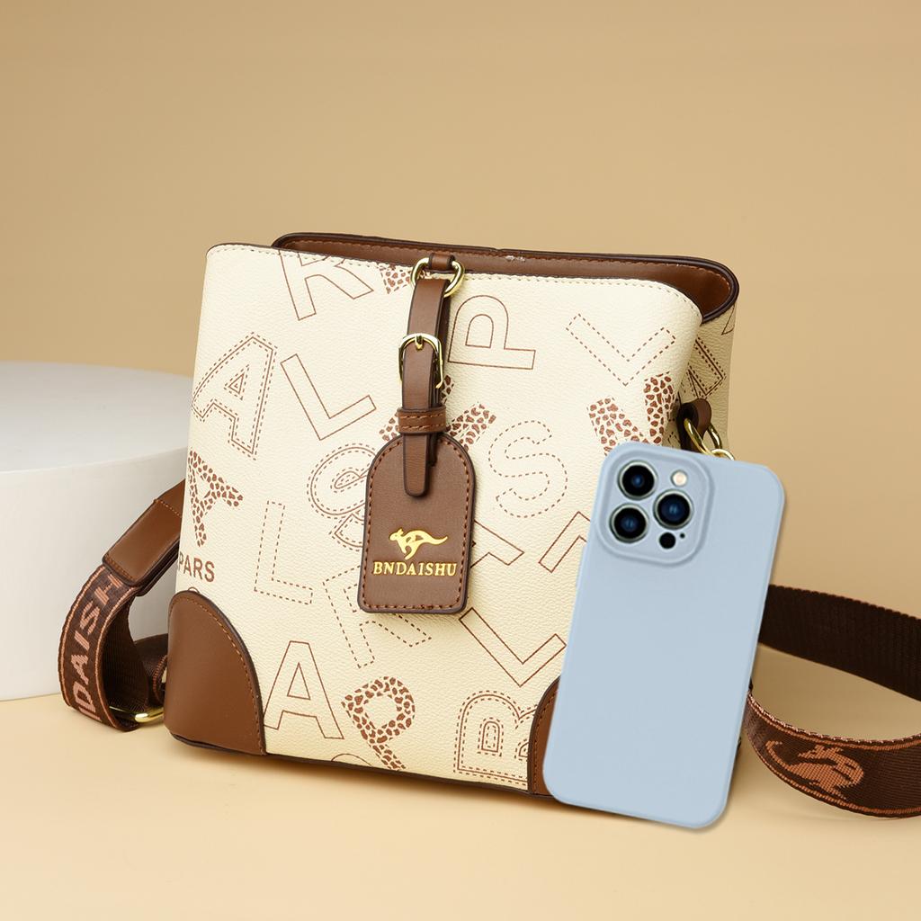 Винтажная сумка через плечо для женщин, легкая, из искусственной кожи с буквенным принтом, с несколькими отделениями, застежкой-молнией для ежедневных поездок на работу