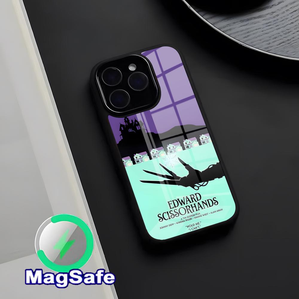Retro Edward Scissorhands Phone Case Magnetic Glass Case For IPhone 17 Pro Max 16 15 14 13 11 Pro Max Plus Phone Case