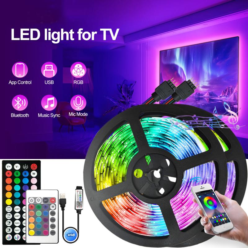 Умная светодиодная лента RGB с управлением через WiFi, Bluetooth и приложение, 1-20 м, гибкая подсветка для телевизора, для декора комнаты, вечеринки