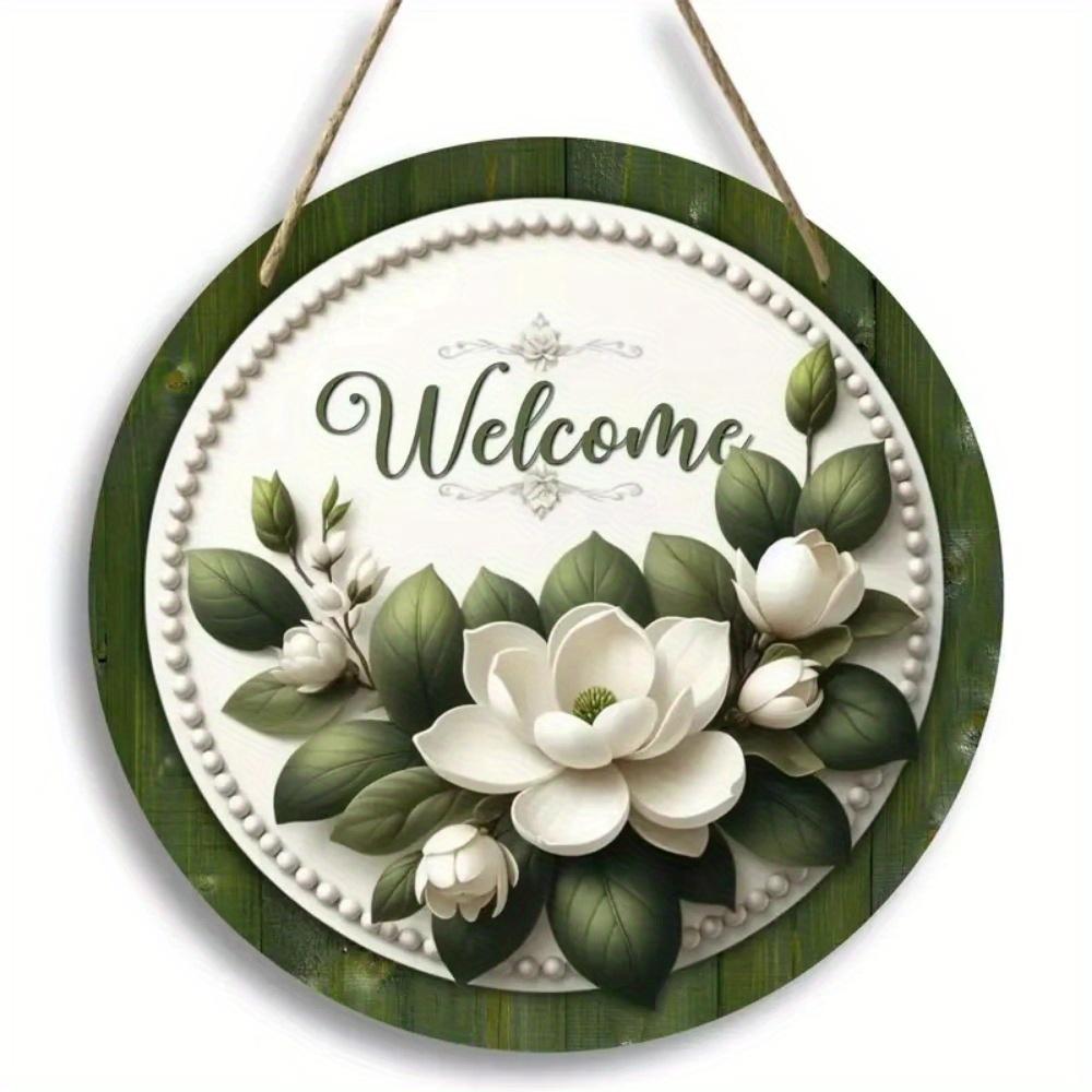 Vintage Welcome Flower Plant Sign, Round Wooden Wreath Sign for Home Room Farmhouse Porch Bar Cafe Wall Decor, Gift for Friends