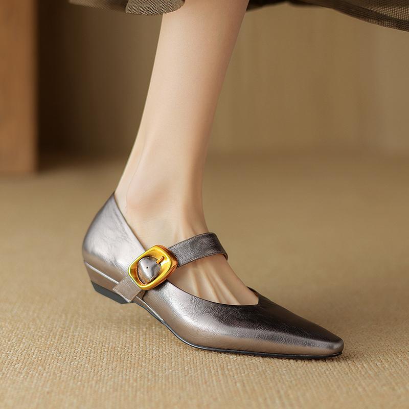 Fashion 2024 New Size 34-40 INS Brand Women Ballet Flats Shoes Soft Real Leather Pumps Shoes for Woman Strap Wedding T-Strap Heel Shoes