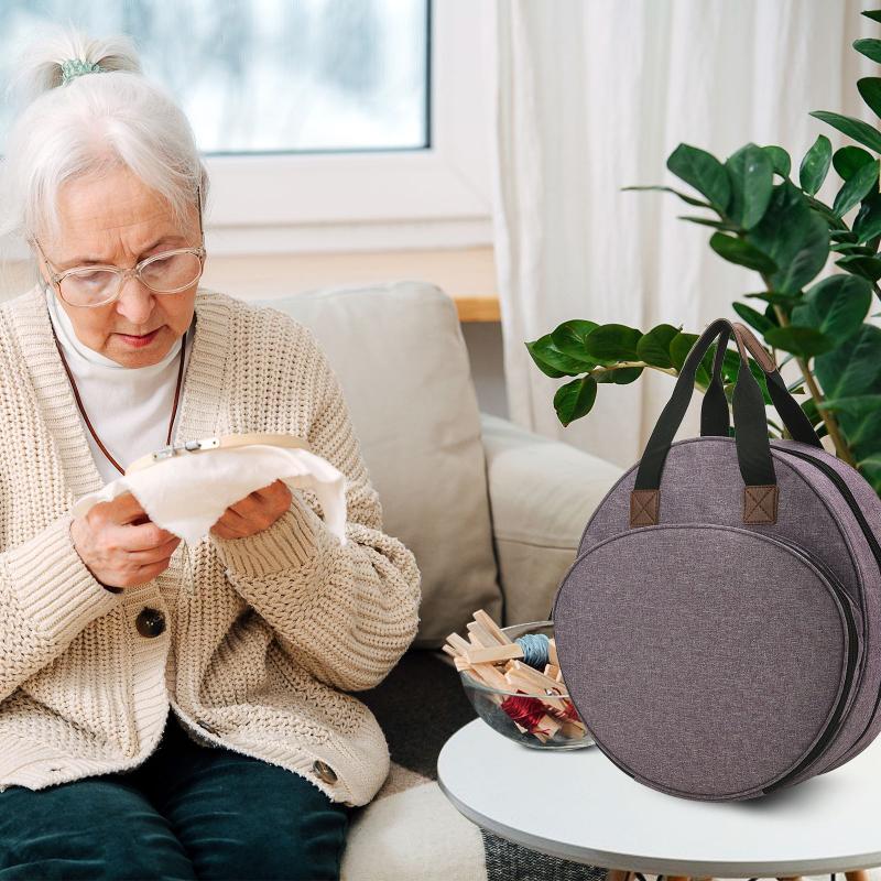 Embroidery Supplies Storage Carrying Tote Case with Multiple Pockets for Floss, Hoops, Thread, Stitch Tools Kit [Bag Only]