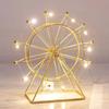 Sky Wheel Ornament with LED Light Rotatable Iron Wire Ferris Wheel Model Metal Figurine Home Office Desktop Decoration