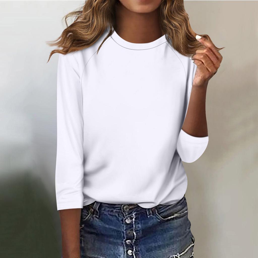Shirt For Women's Fashion Casual Raglan Sleeve Round Neck 3/4 Sleeve Loose Solid Color T-Shirt Ladies Top
