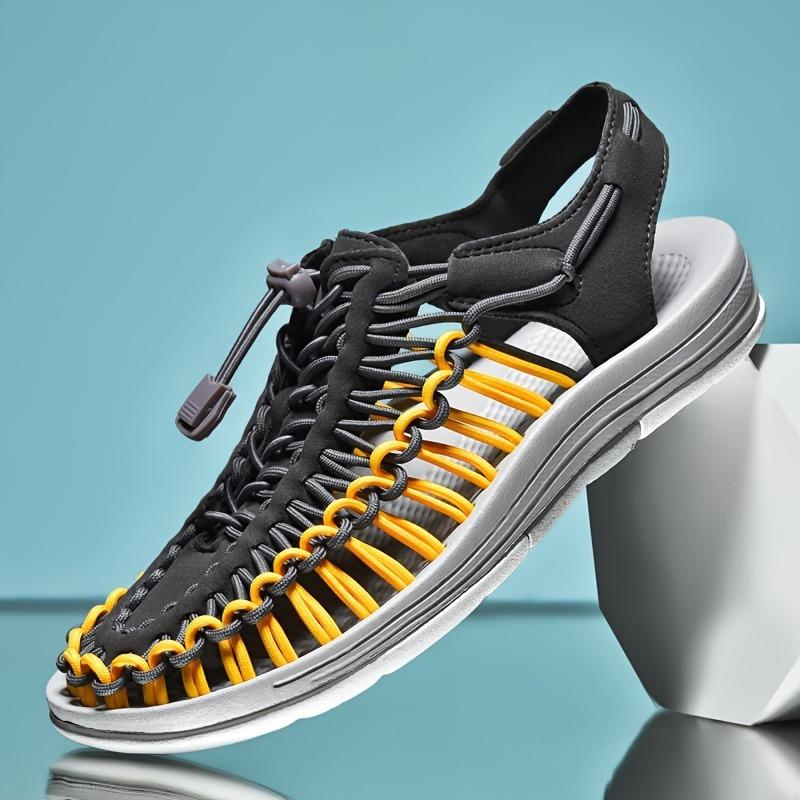 Мужские вязаные летние сандалии с закрытым носком, дышащая и нескользящая обувь с эластичными шнурками, подходящие для отдыха на свежем воздухе, весенней и летней одежды