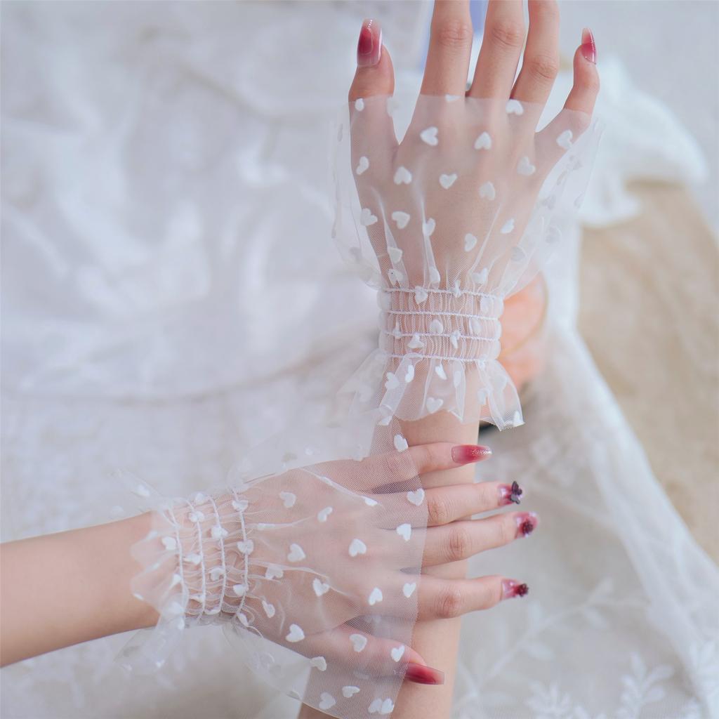 Сетчатые нарукавники с сердечками для фотосъемки ногтей, дышащая прозрачная ткань, эластичные манжеты, модные аксессуары