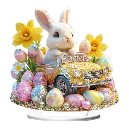 Easter Bunny Acrylic Table Sign 2D Flat Colorful Eggs Rabbit Decoration Home Living Room Valentine's Day