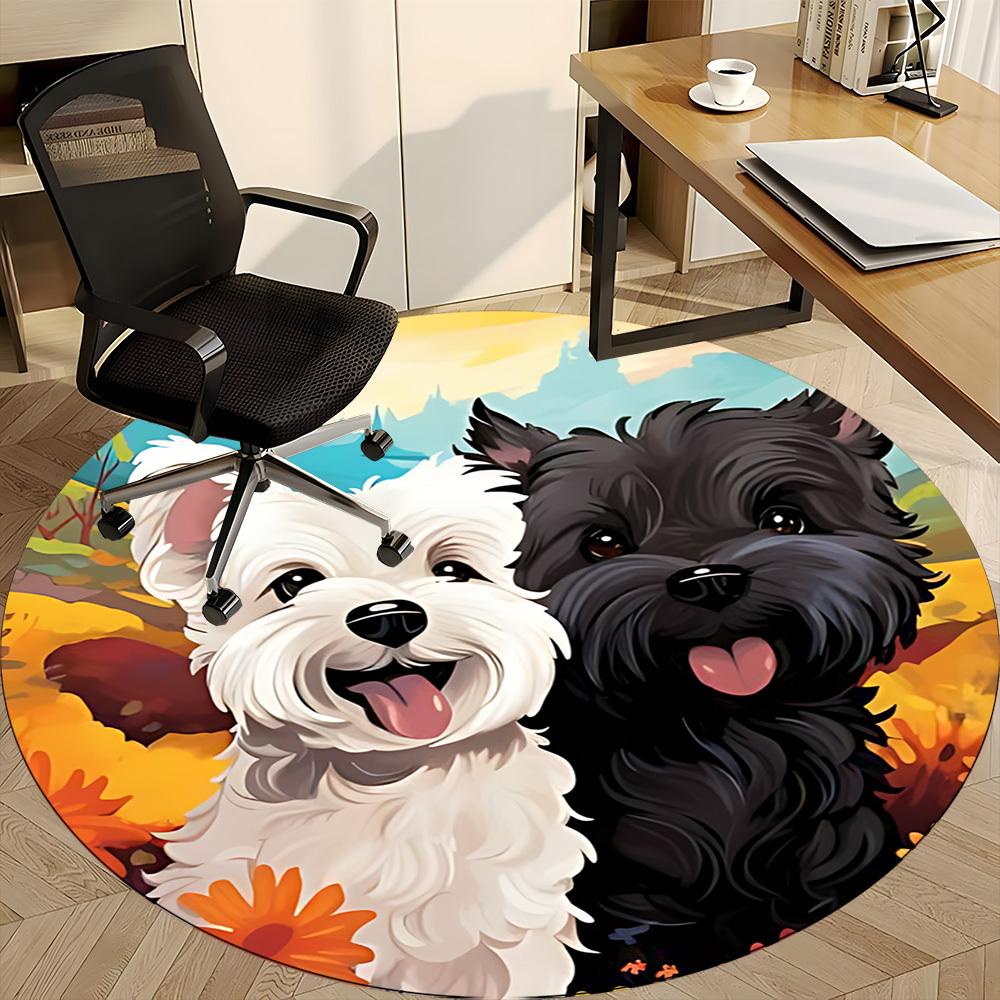 1PC Puppies Flowers Office Round Area Rug, Mat Suitable ForOffice, Under Office Chairs Bedroom Living Room Home Decor, Room Deco